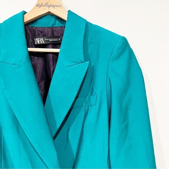 Zara Long Buttoned Blazer in Green Blue - Picture 8 of 16